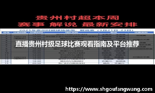 直播贵州村级足球比赛观看指南及平台推荐